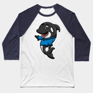 Cute Anthropomorphic Human-like Cartoon Character Orca in Clothes Baseball T-Shirt